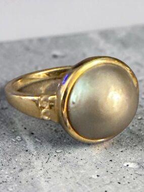 DK 925 Gold Vermeil Sterling Silver Gray Pearl Ring Size 9 | Elegant Statement R
